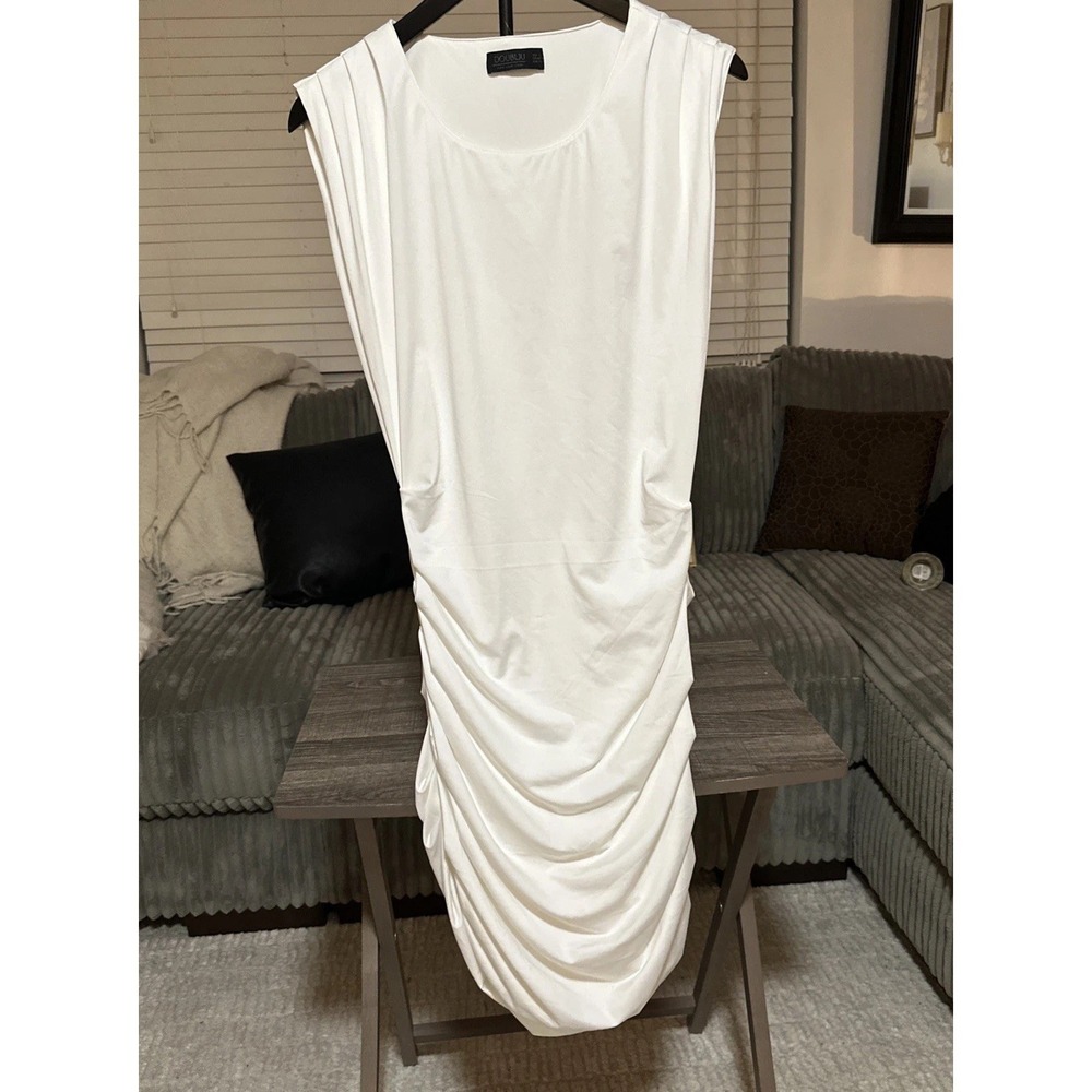 Doublju Womens Classy Drapey Roucshed‎ Stretch Fit Sleeveless Scoop Neck Size L